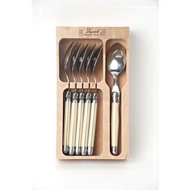 Laguiole Andre Verdier Debutant 6 piece Dessert Spoon Set in wooden box Ivory
