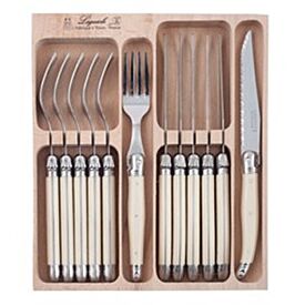 Laguiole Andre Verdier Debutant 12 piece Cutlery Set in wooden box Ivory