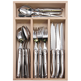Laguiole Andre Verdier Debutant 24 piece Cutlery Set in wooden box Stainless Steel